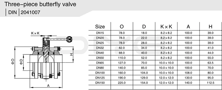 Sanitary 3-Piece Butterfly Valve